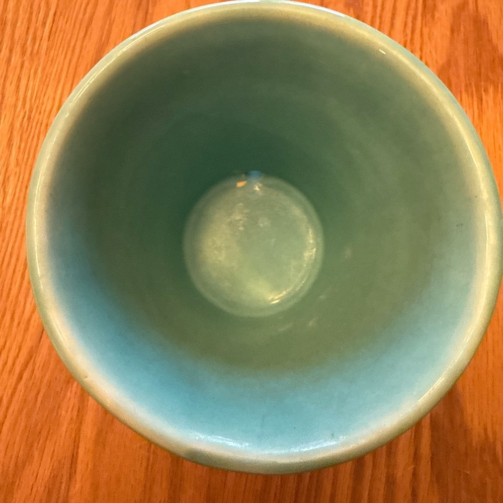 Vintage Turquoise Ceramic Planter with Saucer Botttom - Picture 6 of 9